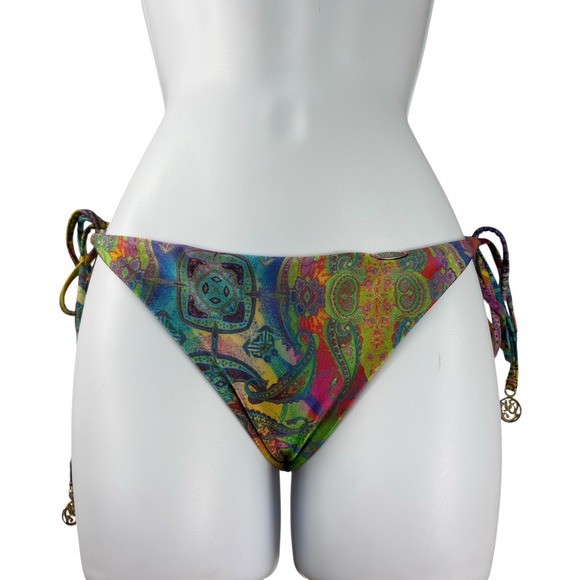 Luli Fama Bikini Bottoms Womens Large Pink Paisley Graphic Swim Bottoms - Picture 1 of 6